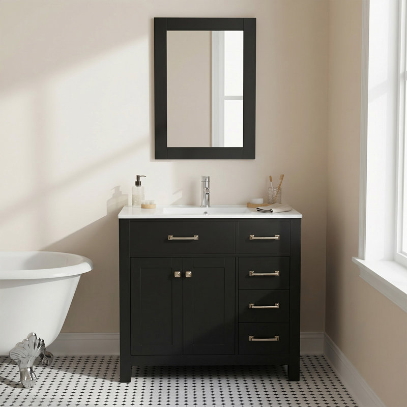 Undermount Ceramic Shaker 36" Single Bathroom Vanity Set with Mirror, Black