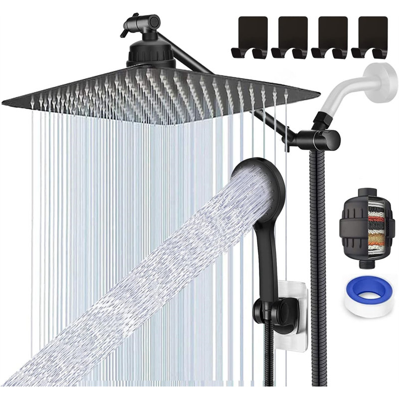 Pomme de douche 12 po avec bras de rallonge et filtre à eau dure 12 po, Chrome