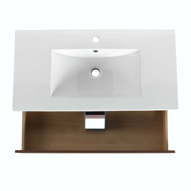 Ensemble de meuble-lavabo simple 35,90 po avec plateau en bois manufacturé Liedtke, Chêne brun