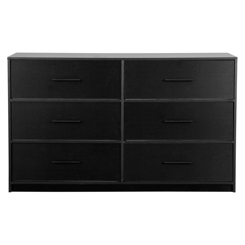 Commode 6 tiroirs avec grands tiroirs, Noir