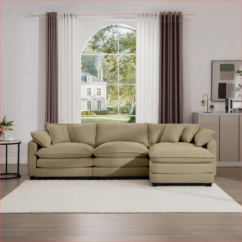 Canapé modulaire en L Jonathan avec repose-pieds et coussins Jonathan, Tan  Corduroy, H 33,85 po x l 114,56 po x P 34,25 po