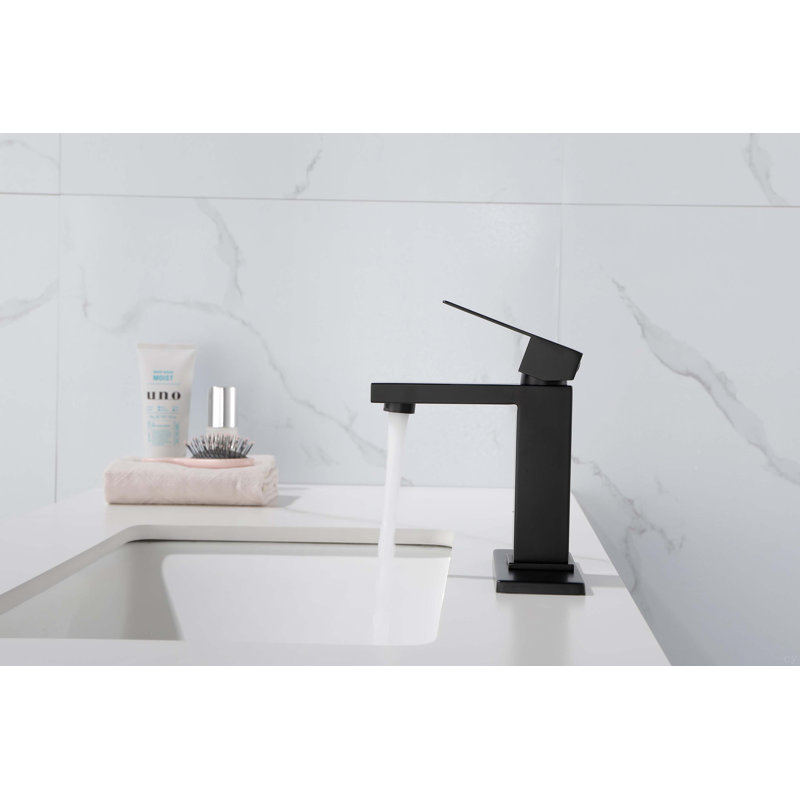 Robinet de lavabo de salle de bain à poignée simple avec drain escamotable (avec trop-plein), Noir mat
