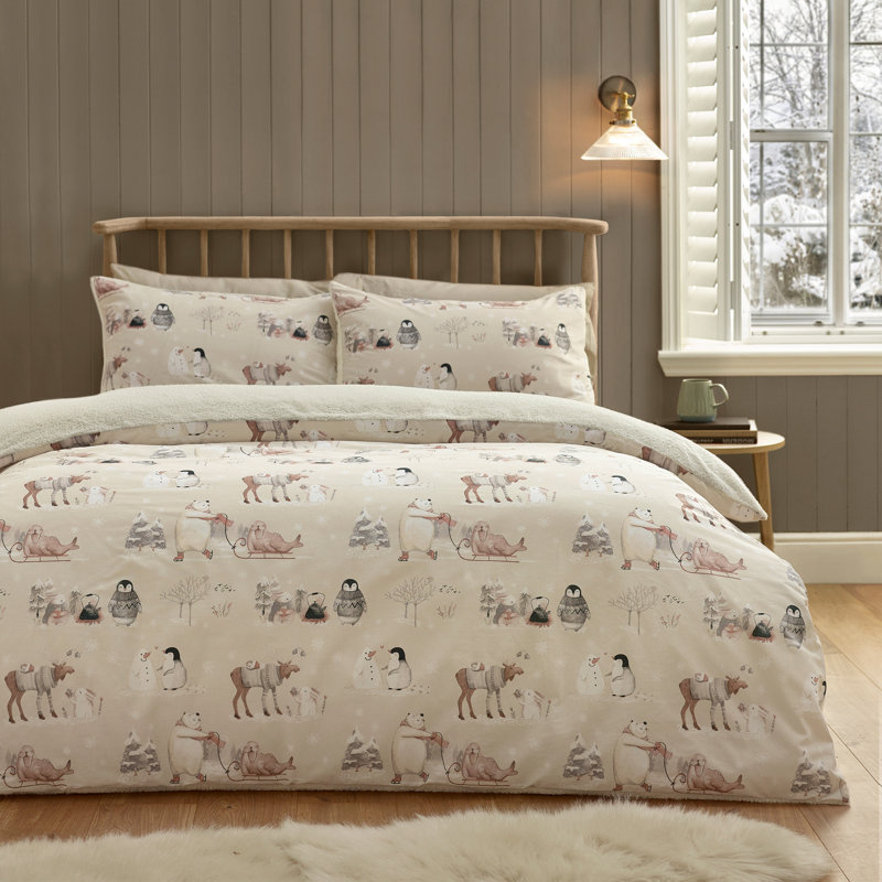 Winter Friends Sherpa Duvet Cover Set, Double Duvet Cover Set +1 additional Pillowcase