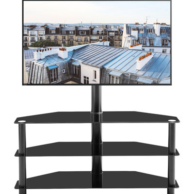 35.4 Inch Black Tv Stand, Height Adjustable Bracket, Swivel 3, Fits 32-65 Tvs, 1.96"/3" Aluminium Tube Stand With 3 Shelves And Function, Construction