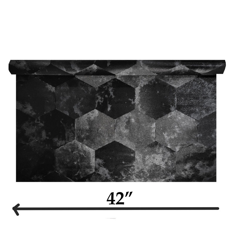 Contemporary Geometric Hexagon black wallpaper faux cow hide skin