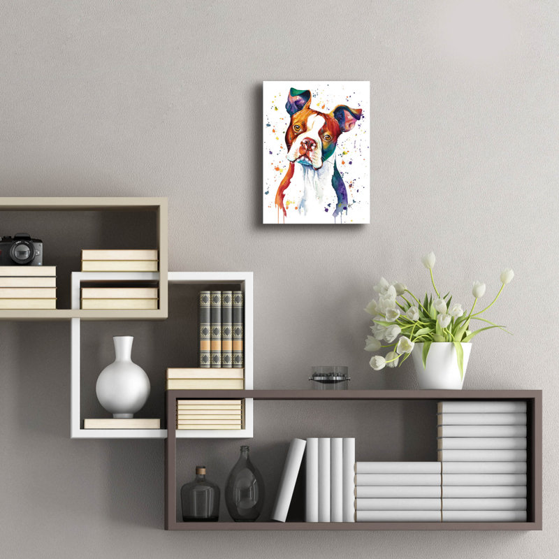 Art mural en verre Red Barrel Studio «Rainbow Dogs Red Boston Terrier» par Lindsay Kivi, H 16 po x l 12 po x P 0,13 cm