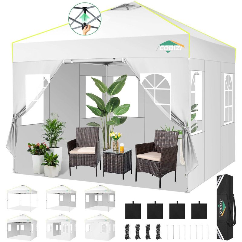 10x10 Pop Up Canopy Tent, One Push Setup Glow Outdoor Tent, White