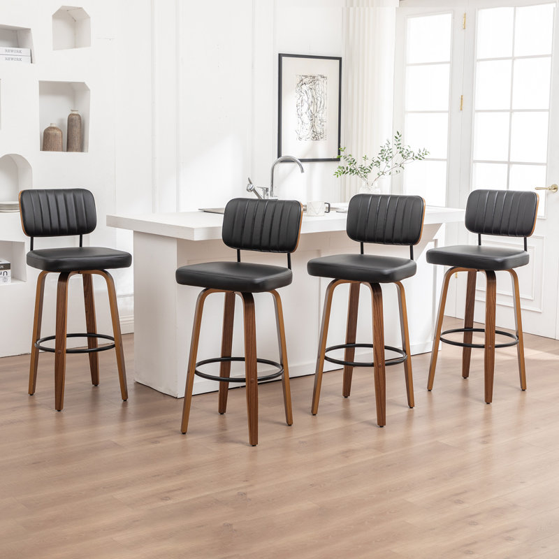 Swivel Upholstered and Faux Leather Bar Stool, Black, Bar Stool (78cm Seat Height)