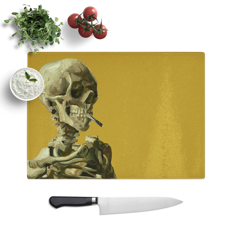 Mustard Skull of a Skeleton with Cigarette by Vincent Van Gogh Chopping Board, 20cm W x 28.5cm L