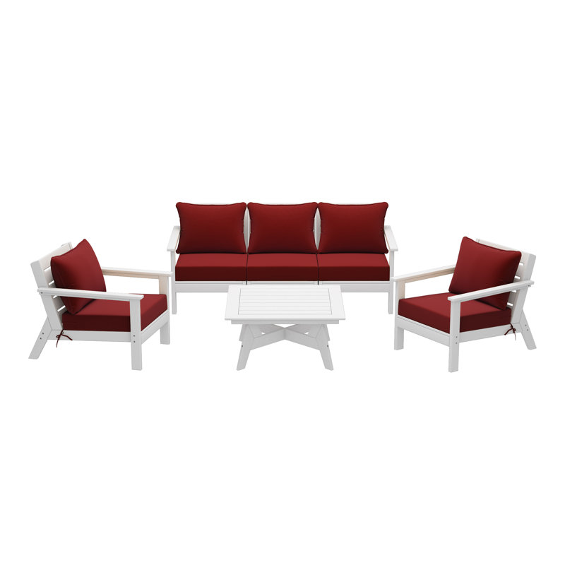 Ensemble de conversation à assise profonde 6 pièces, Rouge, Blanc / Blanc