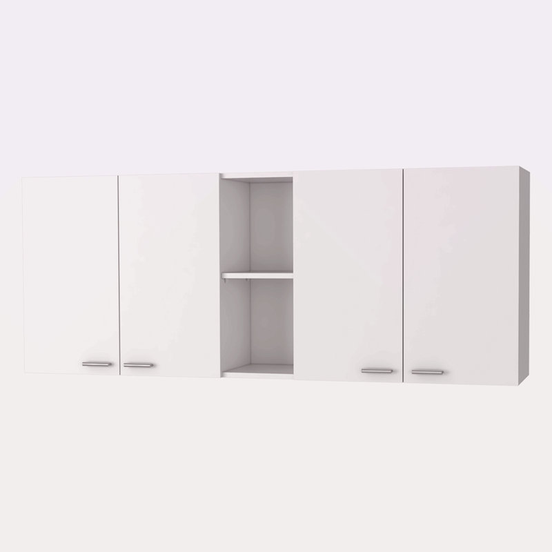 Armoire murale en mélamine avec 4 portes et rangement ouvert, Blanc