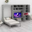 Lit escamotable en bois avec meuble télé, 2 tiroirs, tablettes et armoires-475249223