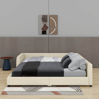 Queen Size & Twin XL Size Upholstered Platform Bed, Mother & Child Bed
