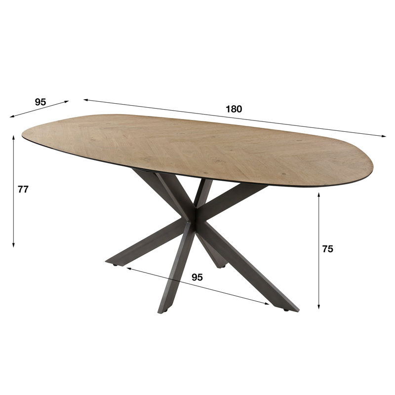Maris Teak Solid Wood Top Metal Base Dining Table, 77cm H x 180cm L x 85cm W
