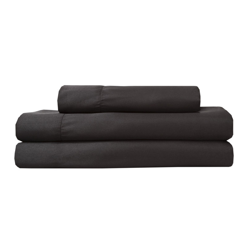 Microfiber Sheet Set, Black, Twin Sheet Set + Fitted Sheet + 1 Pillowcase