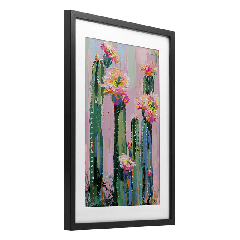 Impression de fleurs de cactus vibrantes sur verre encadré, design par LSR Design Studio, H 20 po x l 14 po