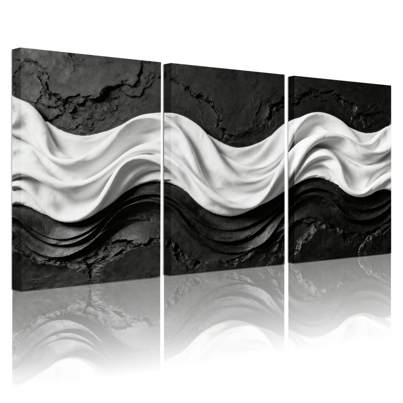«Abstract Wave», ensemble de 3 reproductions d'art sur toile, H 24 po x l 48 po