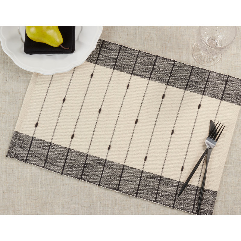 Black and Beige Thin Stripe Fabric Table Mats