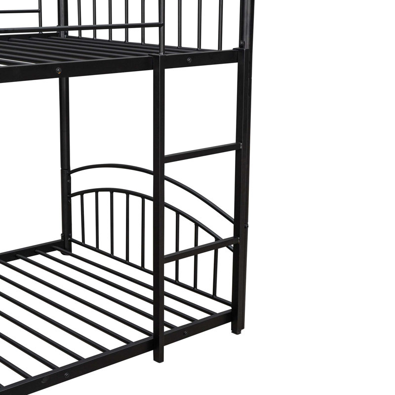 Metal Bunk Bed With Slide,Kids House Bed, Black