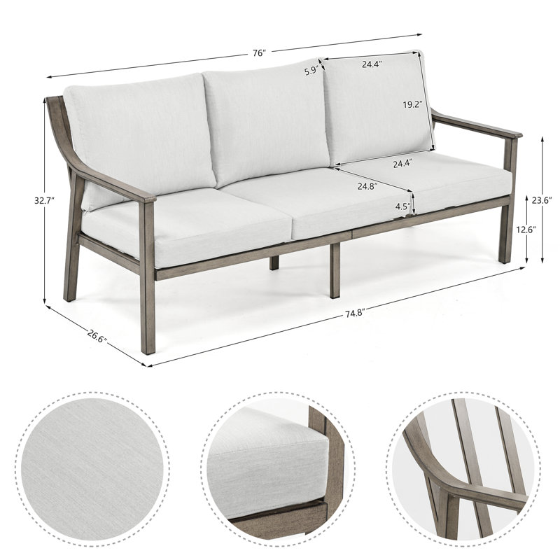 Canapé d'extérieur en aluminium avec coussins Vishali, Gris