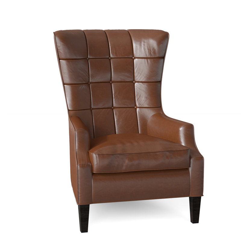 Gallin Leather Tufted Wingback Chair, Aline Fumo Genuine Leather, Cobblestone