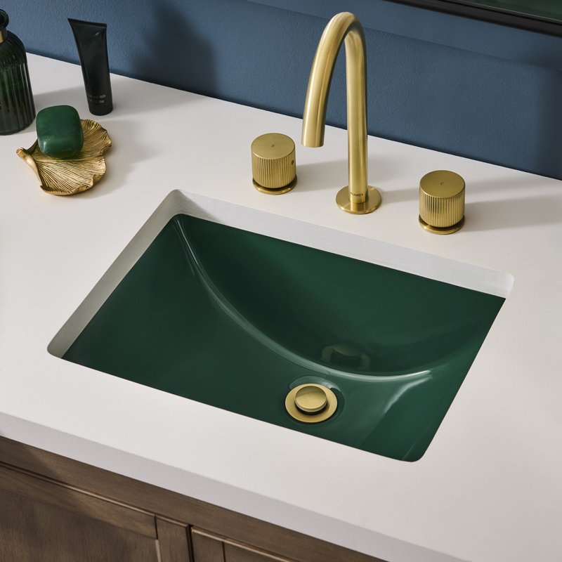 Lavabo de salle de bain encastrable rectangulaire en porcelaine vert émeraude avec trop-plein 18 x 12 3/4 po Ruvati
