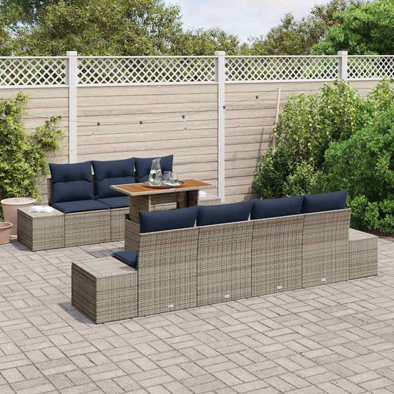 Ensemble repas de jardin avec coussin manuel Vidaxl 8 pièces gris et bleu marine, Coussin bleu marine / structure grise