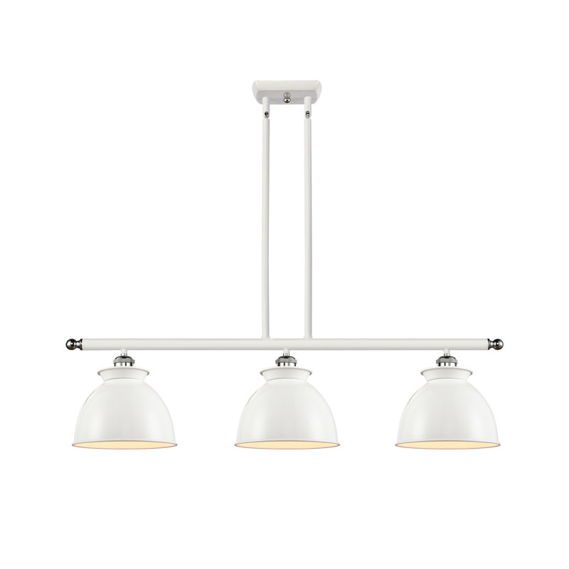 Luminaire suspendu en forme de dôme pour îlot de cuisine 3 lumières Arev, Blanc lustré, Oui, Blanc / chrome poli