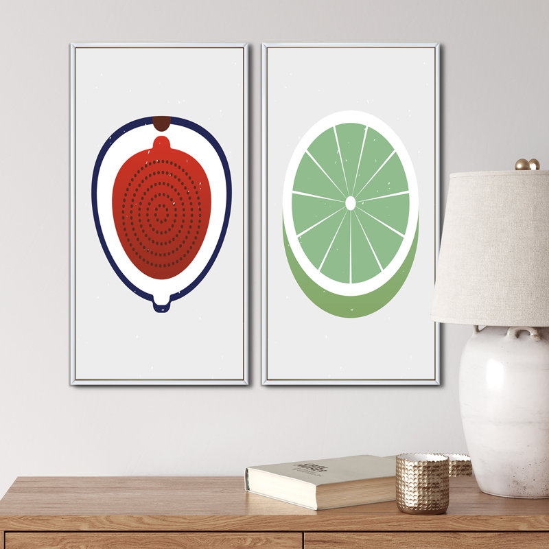 «Organic Vintage Fruits II», ensemble de 2 impressions, H 32 po x l 32 po x P 1 po, Toile avec cadre blanc