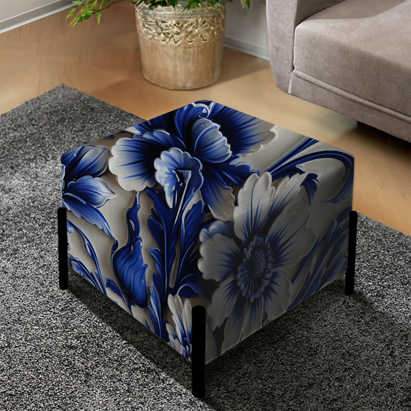Repose-pieds carré néo-gothique bleu cobalt