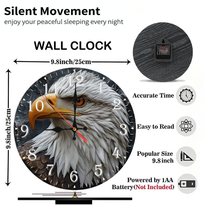 Horloge murale en bois 10 po, mouvement silencieux, à piles (piles AA non incluses), décor artistique, parfait pour les décorations