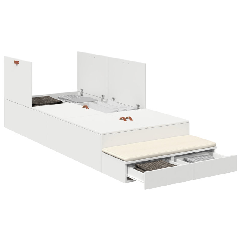 Vidaxl Storage Bed Frame, European Single (90 x 200 cm), White