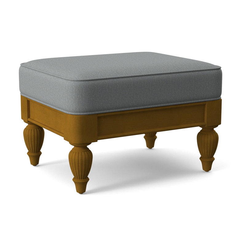 Grand View Ottoman, Light Blue Performance Fabric; 0851-55, Antique Black Finish