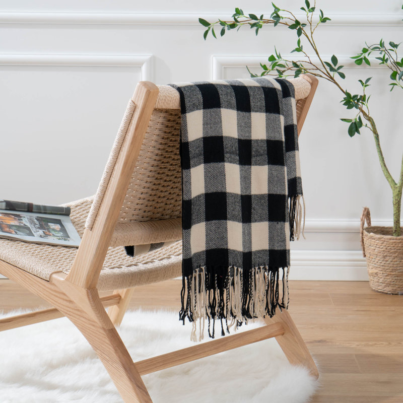 Decorative Sofa Bed Checkered Throw, Black Plaid Throw Blanket for Couch