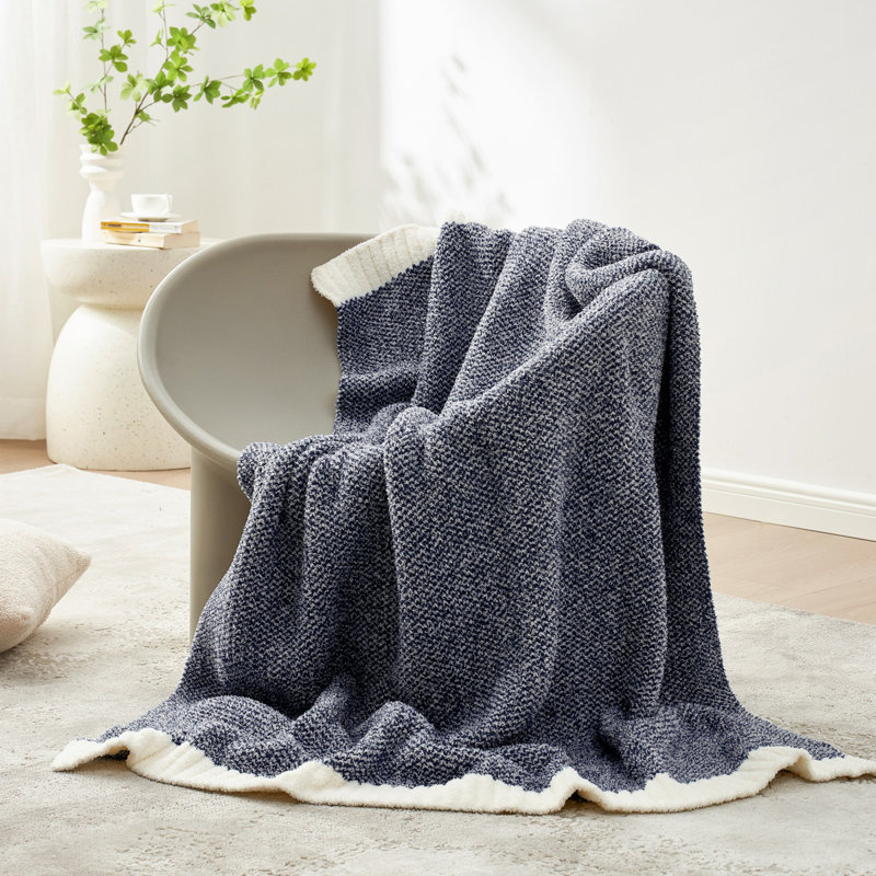  Jeté tricoté réversible Heather Knit, Marine, L 90 po x l 90 po