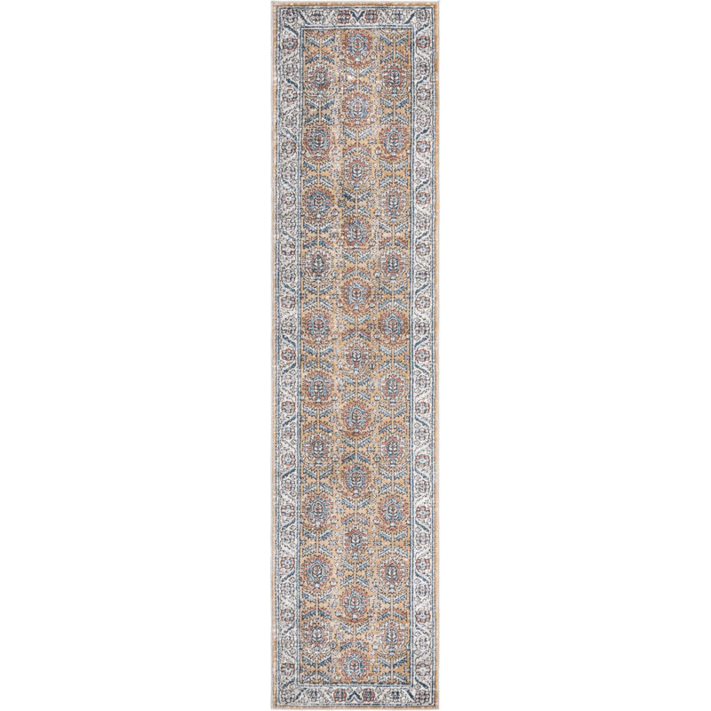 Tapis traditionnel jaune / ivoire, Tapis de couloir 2 pi 7 po x 12 pi