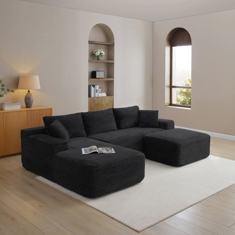 Canapé modulaire Cloud, aucun assemblage requis, Velours côtelé noir