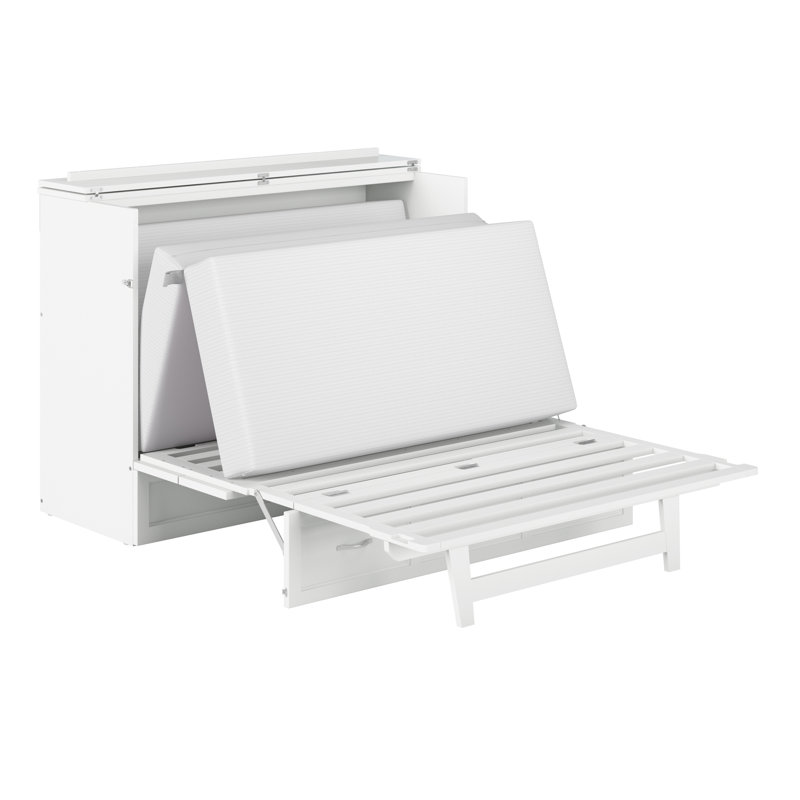 Commode escamotable Andriena avec matelas de 15 cm, rangement et chargeur intégré, Lit double, Blanc