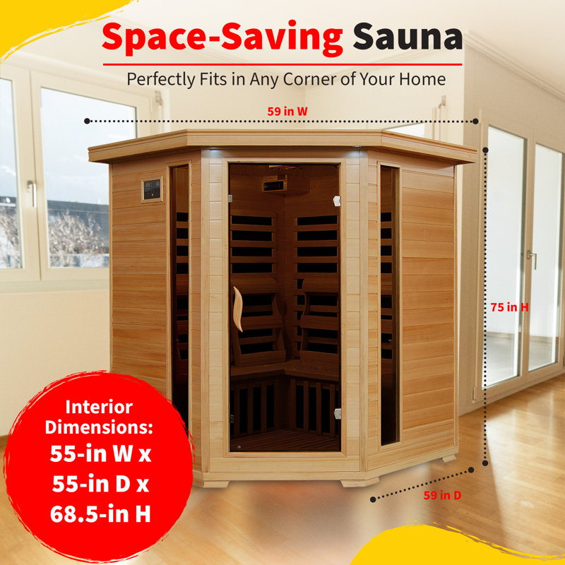 Heatwave 4-Person Hemlock Corner Infrared Sauna with 10 Carbon Heaters