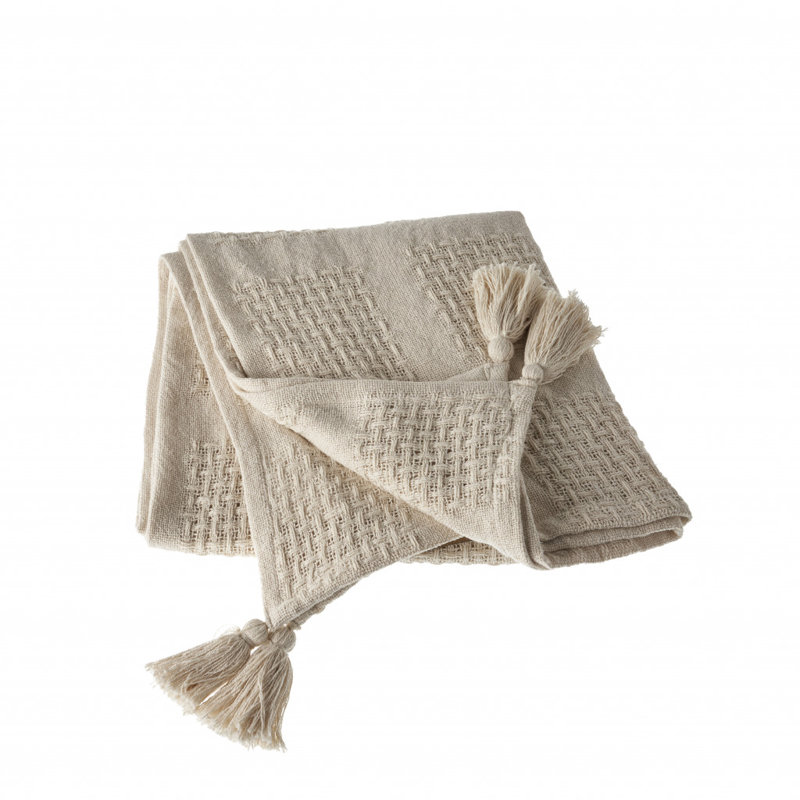 Jeté en coton tissé crème 50 "x 60" avec pampilles