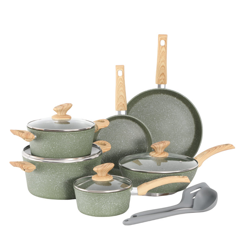 8 - Piece Non-Stick Aluminum Cookware Set, Green/Natural
