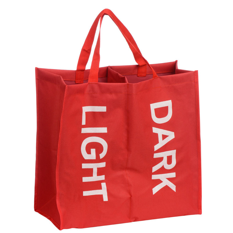 Plastic Laundry Bag with Handles, Red/White