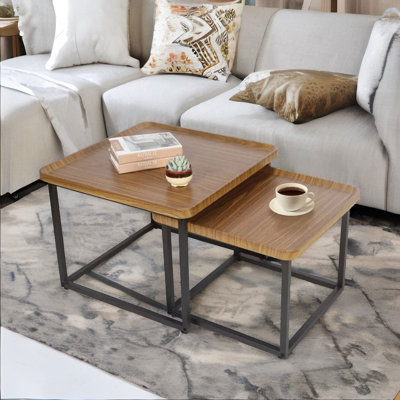 2PC Industrial Square Nesting Tables Living Room Furniture 