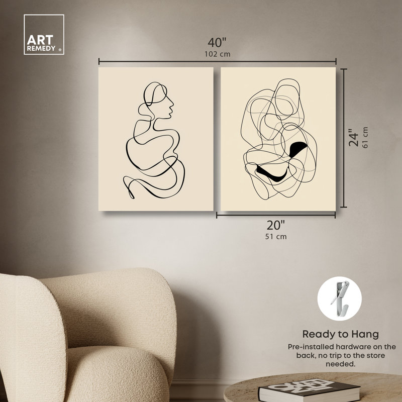 Ensemble de décorations murales noires Biomorphic Rhythm Duo par Art Remedy, galerie tendue, 20 x 24, H 24 po x l 20 po