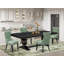 Cet ensemble de salle à manger moderne 5 pièces comprend une table de cuisine rectangulaire et 4 chaises en tissu de polyester vert saule, noir sablé-1685175796