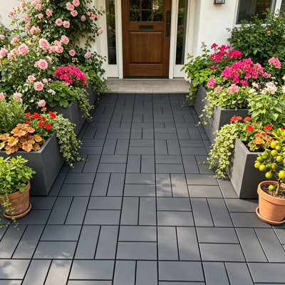 12''x 12''Interlocking Plastic Deck Tiles Outdoor Waterproof Flooring for Patio, Balcony,Backyard,Garage
