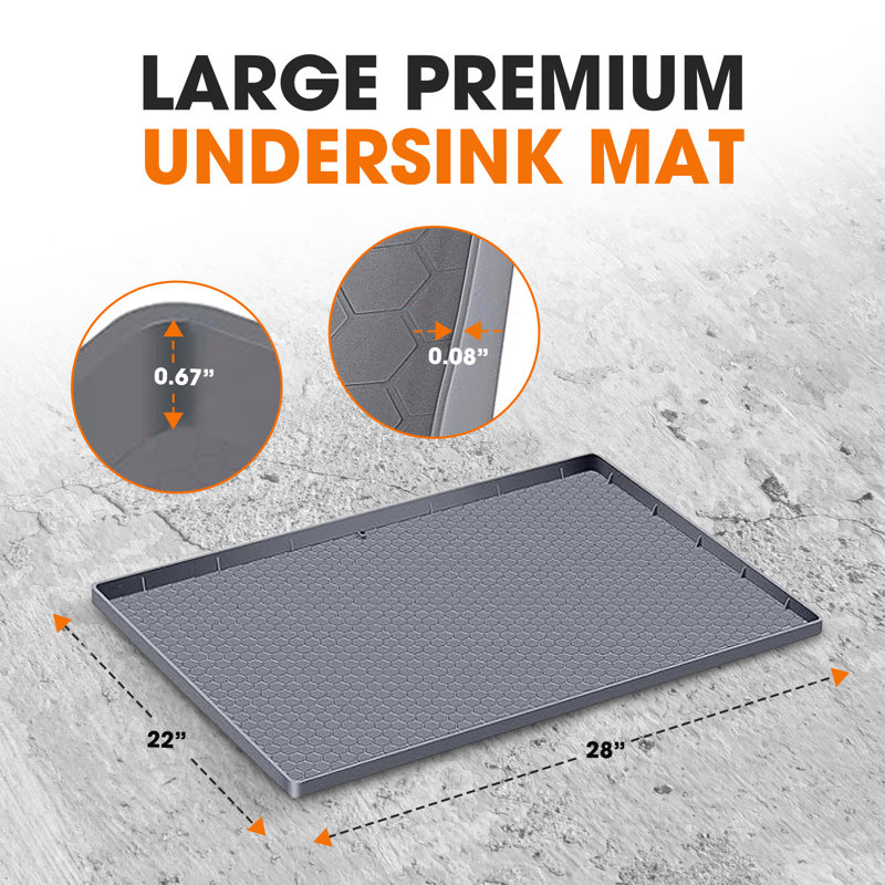 Waterproof Silicone Undersink Mat with Drainage - Extra Large, 28" W x 22" D