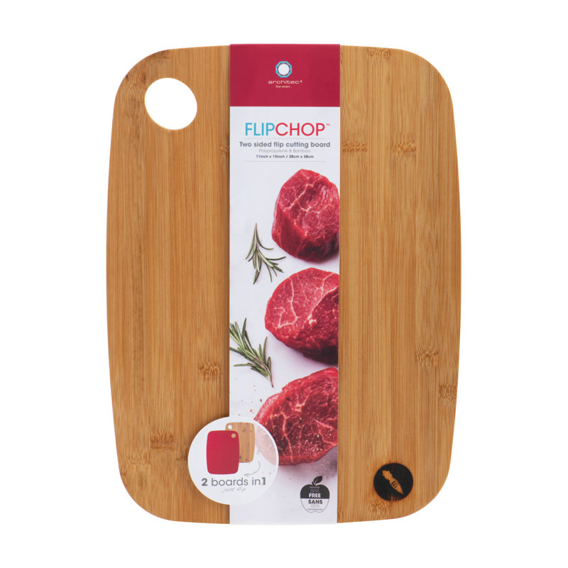 Reversible White and Bamboo Cutting Board with Handle