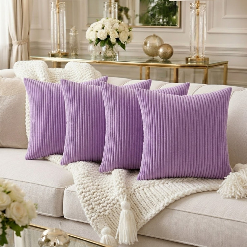 Pack Of 4 Corduroy Square Scatter Cushion Cover