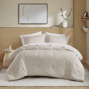 Neutral 7-piece King Bedding Sets, Polyester Comforter With Woven Stripes For Modern Bedrooms